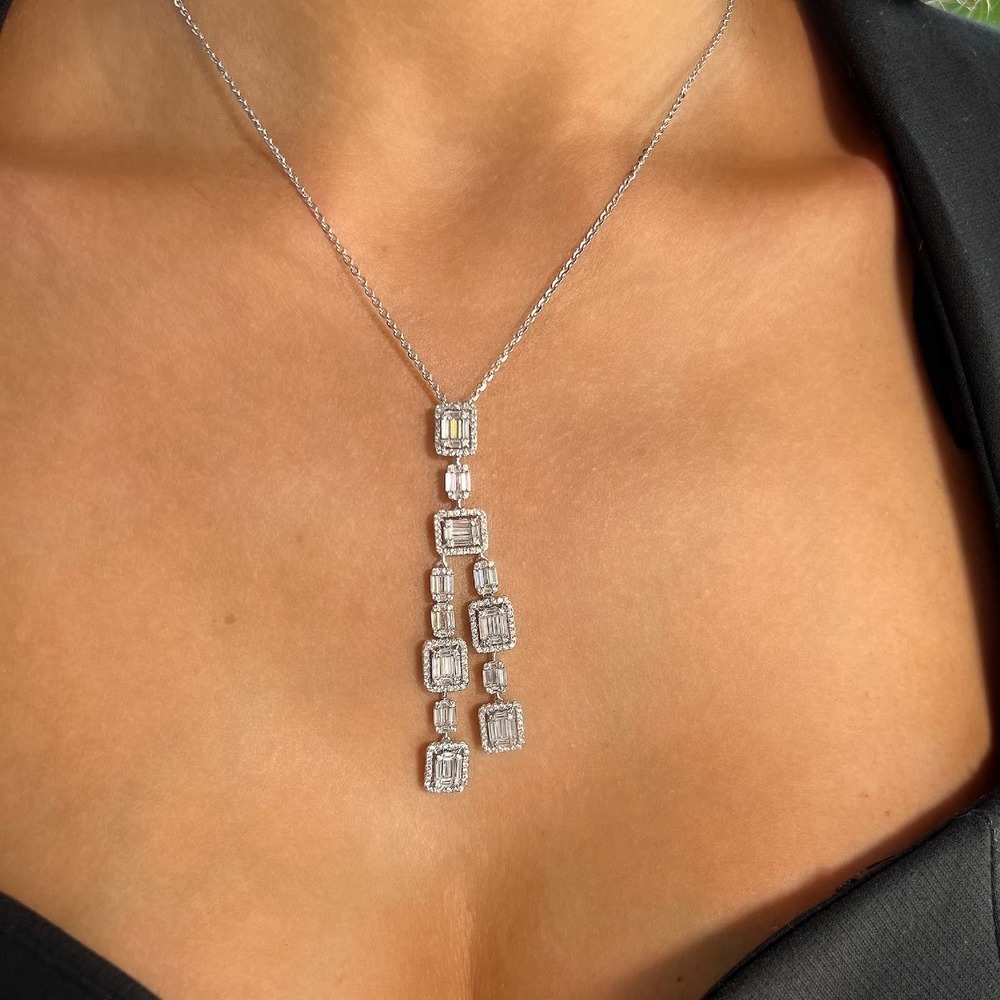 Baguette silver pendant with CZ diamonds - Sterling Silver 925 NEW!!!